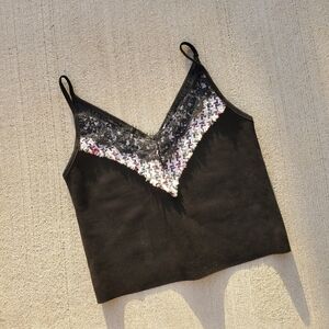 Zara Faux Suede Black Embellished Crop Top Camisole Women's Size Small NWOT